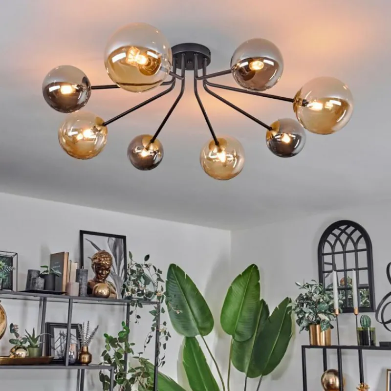 Lampes Dorées-hofstein Plafonnier - Verre 12 cm, 15 cm Chehalis Or, Noir, 8 lumières