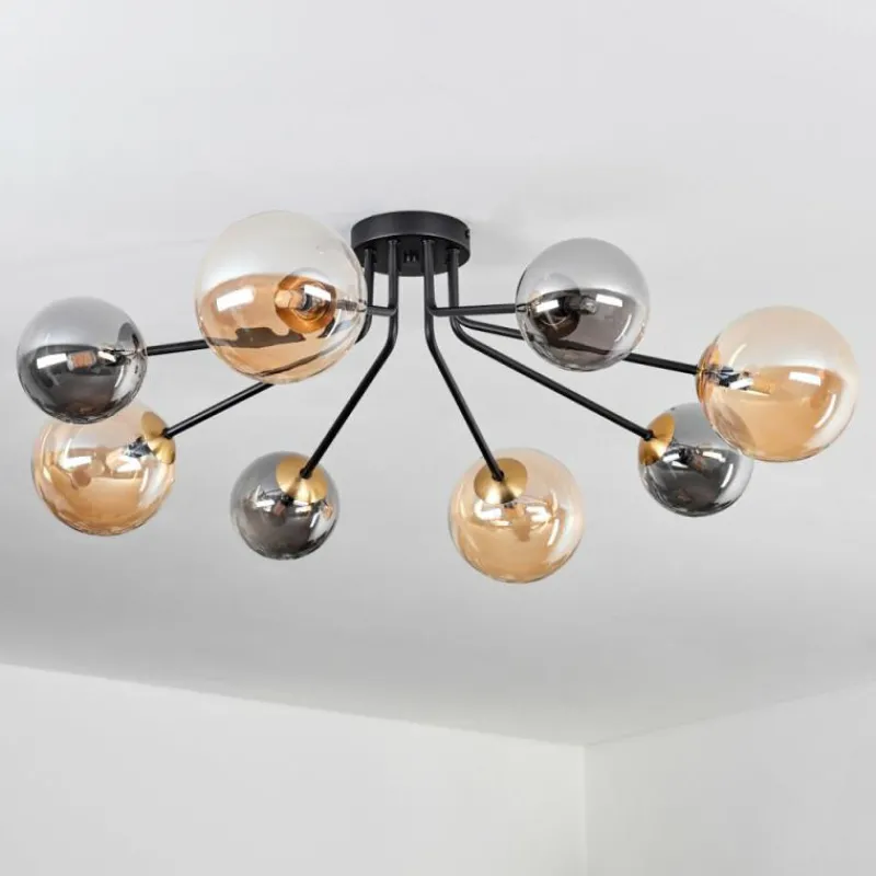 Lampes Dorées-hofstein Plafonnier - Verre 12 cm, 15 cm Chehalis Or, Noir, 8 lumières