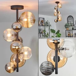 hofstein Plafonnier - Verre 10 cm, 12 cm, 15cm Chehalis Ambre, Clair, Fumé, 8 lumières