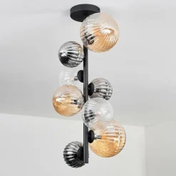 hofstein Plafonnier - Verre 10 cm, 12 cm, 15cm Chehalis Ambre, Clair, Fumé, 8 lumières