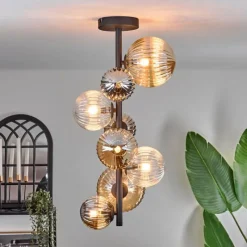 hofstein Plafonnier - Verre 10 cm, 12 cm, 15cm Chehalis Ambre, Clair, Fumé, 8 lumières