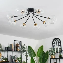 hofstein Plafonnier - Verre 12 cm, 15 cm Chehalis Or, Noir, 8 lumières