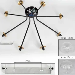 hofstein Plafonnier - Verre 12 cm, 15 cm Chehalis Or, Noir, 8 lumières