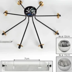 Lampes Dorées-hofstein Plafonnier - Verre 12 cm, 15 cm Chehalis Or, Noir, 8 lumières