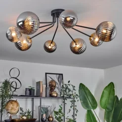 Lampes Dorées-hofstein Plafonnier - Verre 12 cm, 15 cm Chehalis Or, Noir, 8 lumières