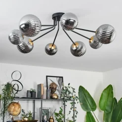 Lampes Dorées-hofstein Plafonnier - Verre 12 cm, 15 cm Chehalis Or, Noir, 8 lumières