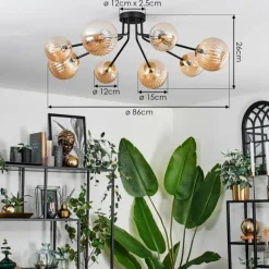 hofstein Plafonnier - Verre 12 cm, 15 cm Chehalis Or, Noir, 8 lumières