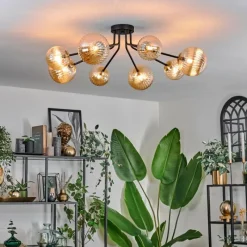 hofstein Plafonnier - Verre 12 cm, 15 cm Chehalis Or, Noir, 8 lumières