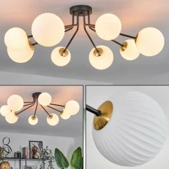 hofstein Plafonnier - Verre 12 cm, 15 cm Chehalis Or, Noir, 8 lumières