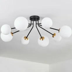 hofstein Plafonnier - Verre 12 cm, 15 cm Chehalis Or, Noir, 8 lumières