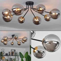 Lampes Dorées-hofstein Plafonnier - Verre 12 cm, 15 cm Chehalis Or, Noir, 8 lumières