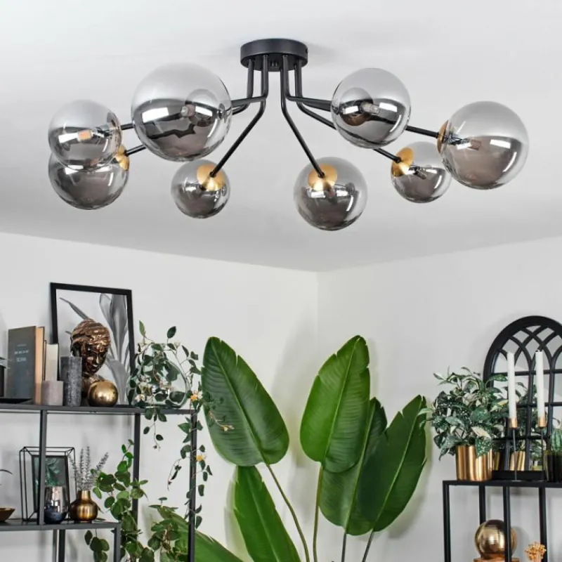 Lampes Dorées-hofstein Plafonnier - Verre 12 cm, 15 cm Chehalis Or, Noir, 8 lumières