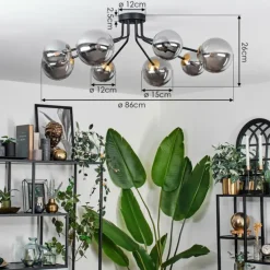 Lampes Dorées-hofstein Plafonnier - Verre 12 cm, 15 cm Chehalis Or, Noir, 8 lumières