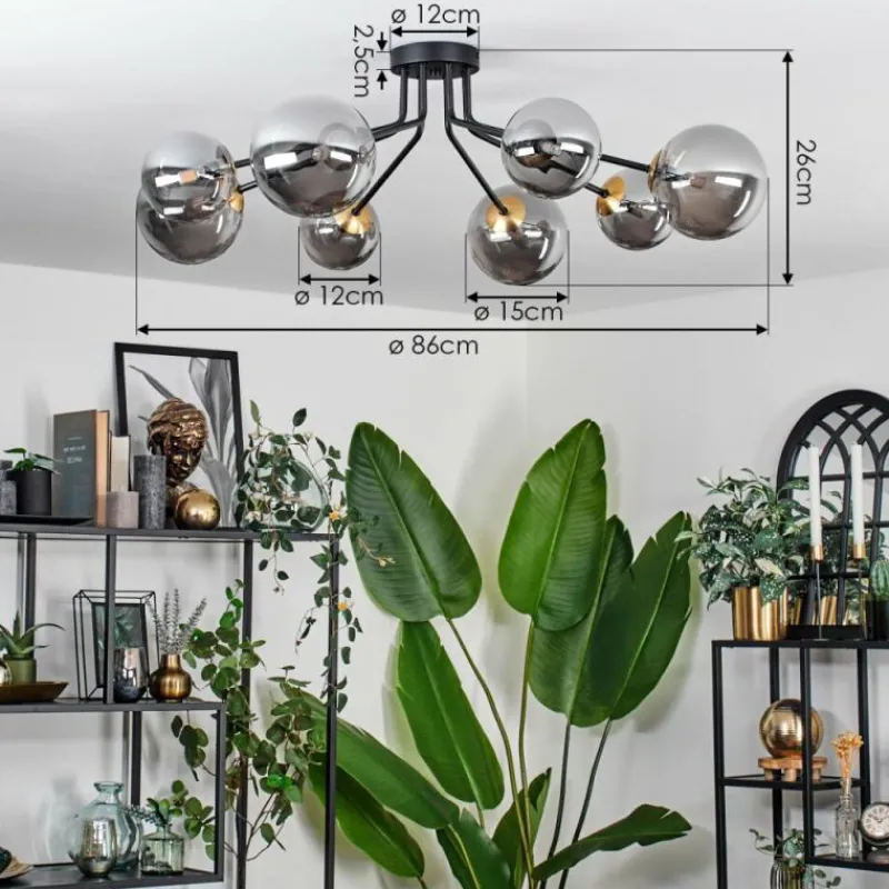 Lampes Dorées-hofstein Plafonnier - Verre 12 cm, 15 cm Chehalis Or, Noir, 8 lumières