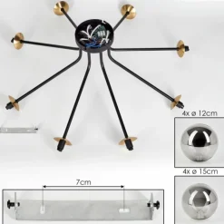 Lampes Dorées-hofstein Plafonnier - Verre 12 cm, 15 cm Chehalis Or, Noir, 8 lumières
