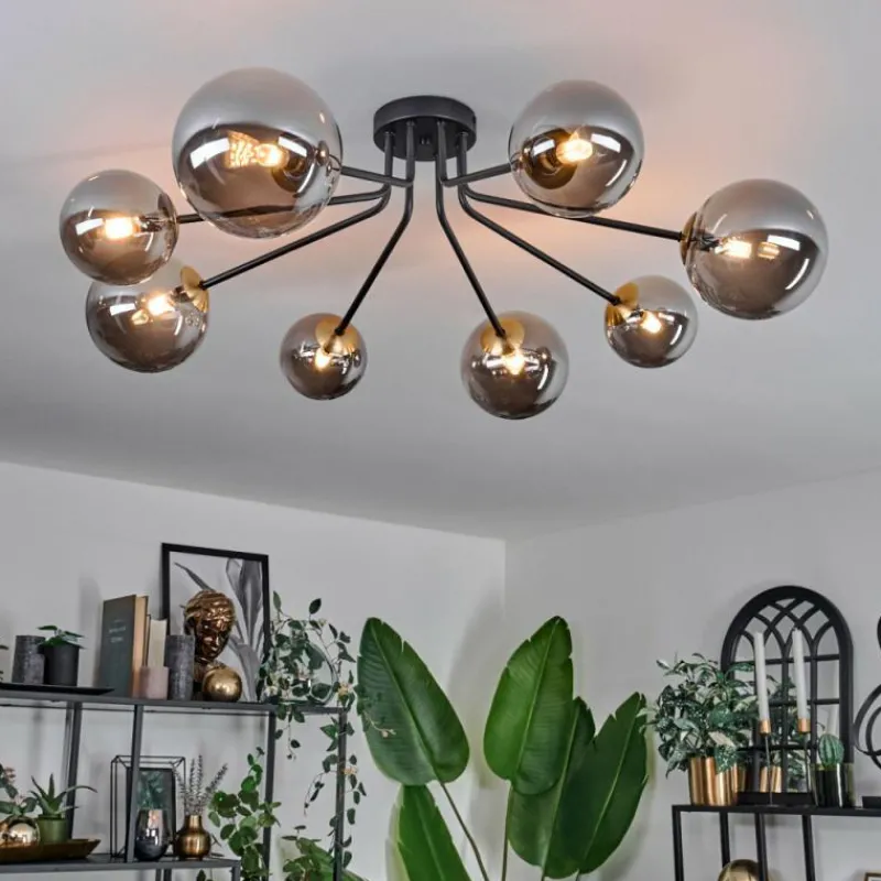 Lampes Dorées-hofstein Plafonnier - Verre 12 cm, 15 cm Chehalis Or, Noir, 8 lumières