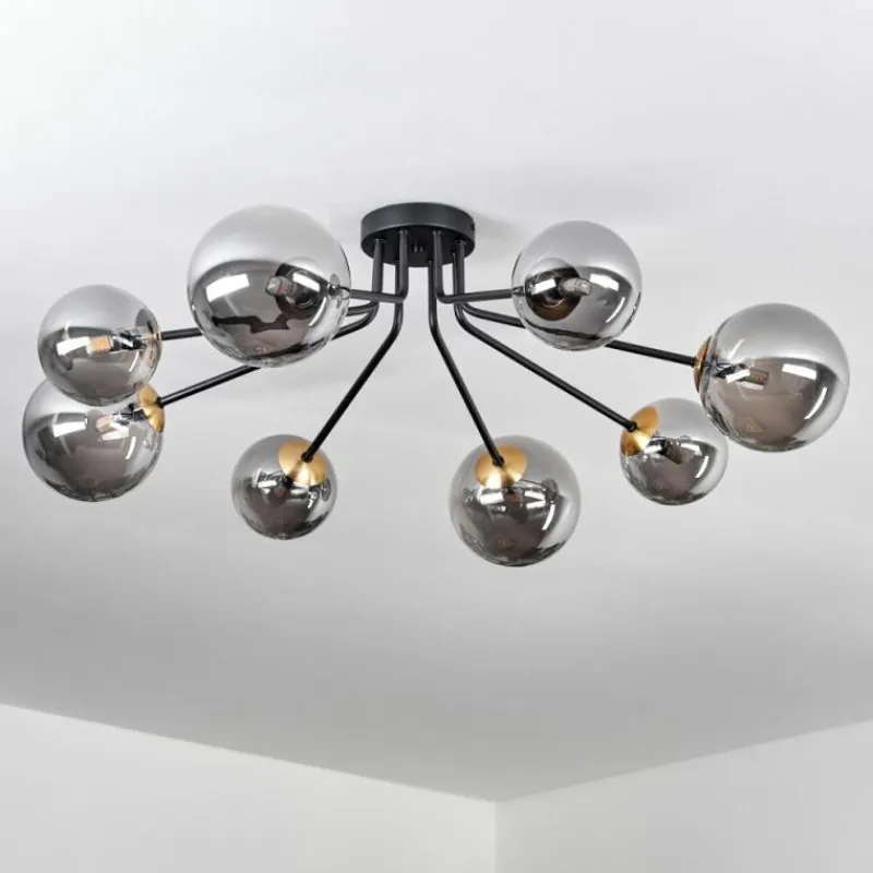 Lampes Dorées-hofstein Plafonnier - Verre 12 cm, 15 cm Chehalis Or, Noir, 8 lumières