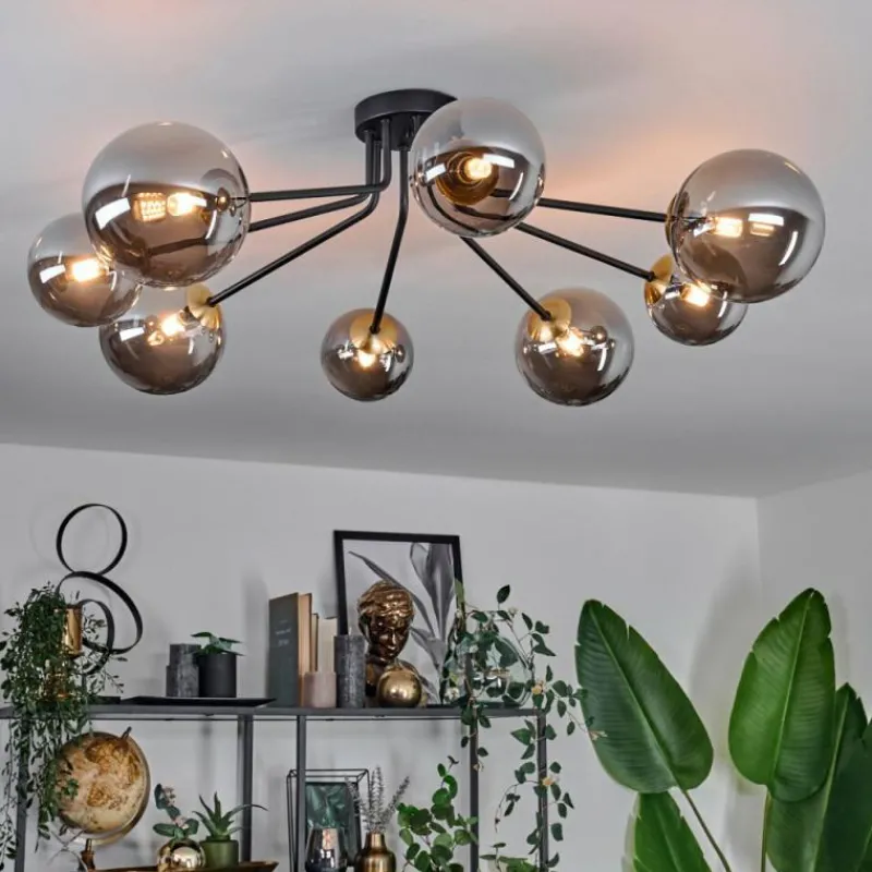 Lampes Dorées-hofstein Plafonnier - Verre 12 cm, 15 cm Chehalis Or, Noir, 8 lumières