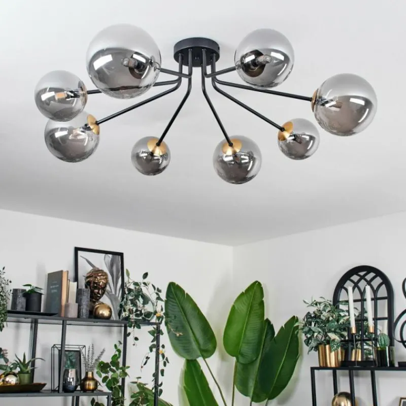 Lampes Dorées-hofstein Plafonnier - Verre 12 cm, 15 cm Chehalis Or, Noir, 8 lumières