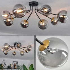 Lampes Dorées-hofstein Plafonnier - Verre 12 cm, 15 cm Chehalis Or, Noir, 8 lumières