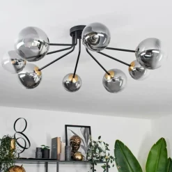 Lampes Dorées-hofstein Plafonnier - Verre 12 cm, 15 cm Chehalis Or, Noir, 8 lumières