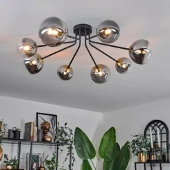 Lampes Dorées-hofstein Plafonnier - Verre 12 cm, 15 cm Chehalis Or, Noir, 8 lumières