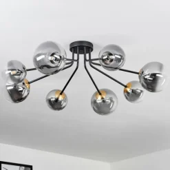 Lampes Dorées-hofstein Plafonnier - Verre 12 cm, 15 cm Chehalis Or, Noir, 8 lumières