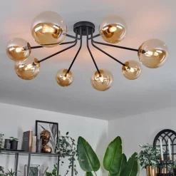 hofstein Plafonnier - Verre 12 cm, 15 cm Chehalis Or, Noir, 8 lumières