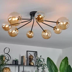 hofstein Plafonnier - Verre 12 cm, 15 cm Chehalis Or, Noir, 8 lumières