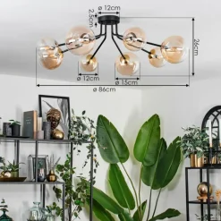 hofstein Plafonnier - Verre 12 cm, 15 cm Chehalis Or, Noir, 8 lumières