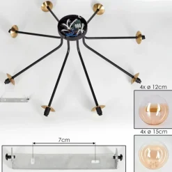 hofstein Plafonnier - Verre 12 cm, 15 cm Chehalis Or, Noir, 8 lumières