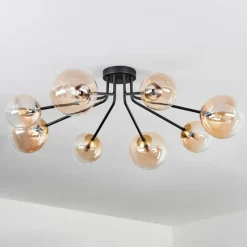 hofstein Plafonnier - Verre 12 cm, 15 cm Chehalis Or, Noir, 8 lumières