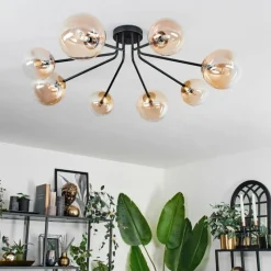 hofstein Plafonnier - Verre 12 cm, 15 cm Chehalis Or, Noir, 8 lumières