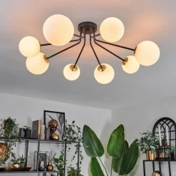 hofstein Plafonnier - Verre 12 cm, 15 cm Chehalis Or, Noir, 8 lumières