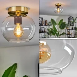 hofstein Plafonnier - Verre 20 cm Apedo Or, Noir, 1 lumière