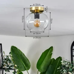 hofstein Plafonnier - Verre 20 cm Apedo Or, Noir, 1 lumière