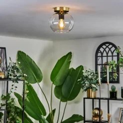 hofstein Plafonnier - Verre 20 cm Apedo Or, Noir, 1 lumière