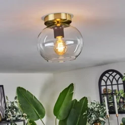 hofstein Plafonnier - Verre 20 cm Apedo Or, Noir, 1 lumière