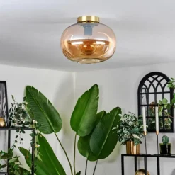 hofstein Plafonnier - Verre 30 cm Apedo Or, Noir, 1 lumière