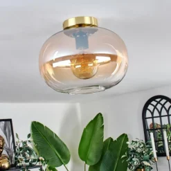 hofstein Plafonnier - Verre 30 cm Apedo Or, Noir, 1 lumière