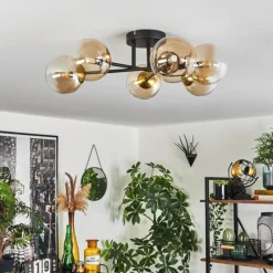 hofstein Plafonnier - Verre 12 cm Chehalis Or, Noir, 6 lumières