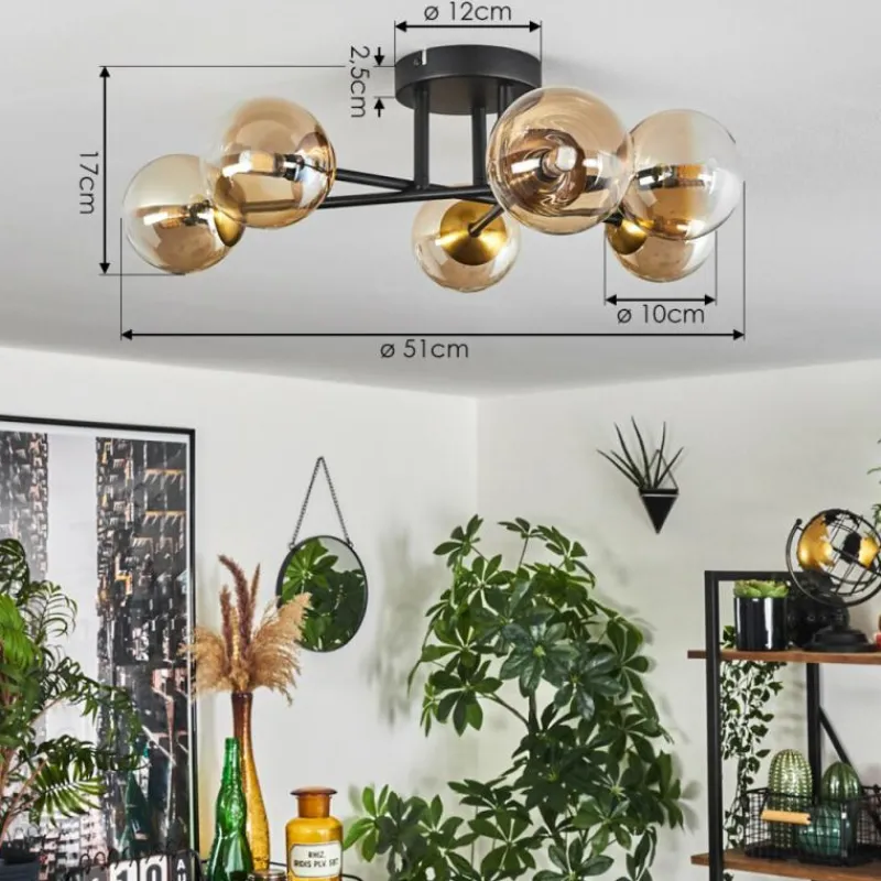 hofstein Plafonnier - Verre 10 cm Chehalis Or, Noir, 6 lumières