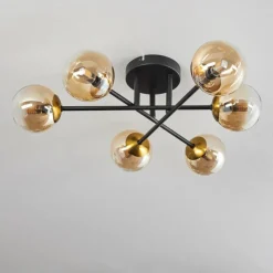 hofstein Plafonnier - Verre 10 cm Chehalis Or, Noir, 6 lumières