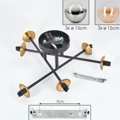 Lampes Dorées-hofstein Plafonnier - Verre 15 cm Chehalis Or, Noir, 6 lumières