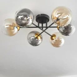 Lampes Dorées-hofstein Plafonnier - Verre 15 cm Chehalis Or, Noir, 6 lumières