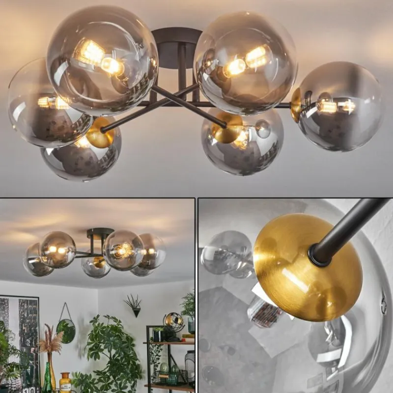 Lampes Dorées-hofstein Plafonnier - Verre 15 cm Chehalis Or, Noir, 6 lumières