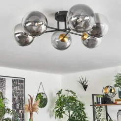 Lampes Dorées-hofstein Plafonnier - Verre 15 cm Chehalis Or, Noir, 6 lumières