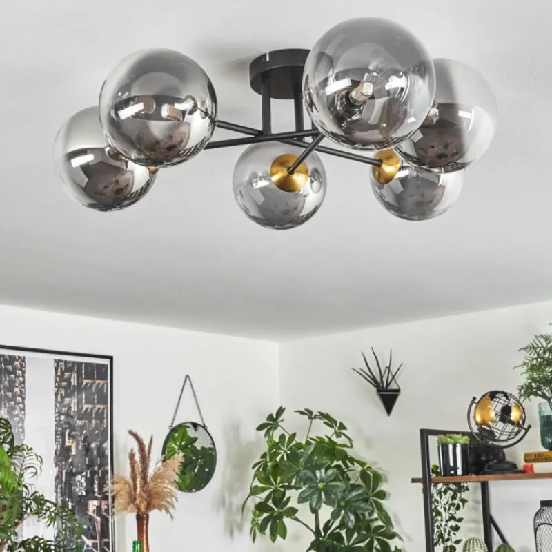 Lampes Dorées-hofstein Plafonnier - Verre 15 cm Chehalis Or, Noir, 6 lumières