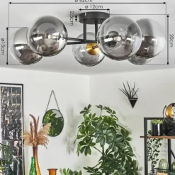 Lampes Dorées-hofstein Plafonnier - Verre 15 cm Chehalis Or, Noir, 6 lumières