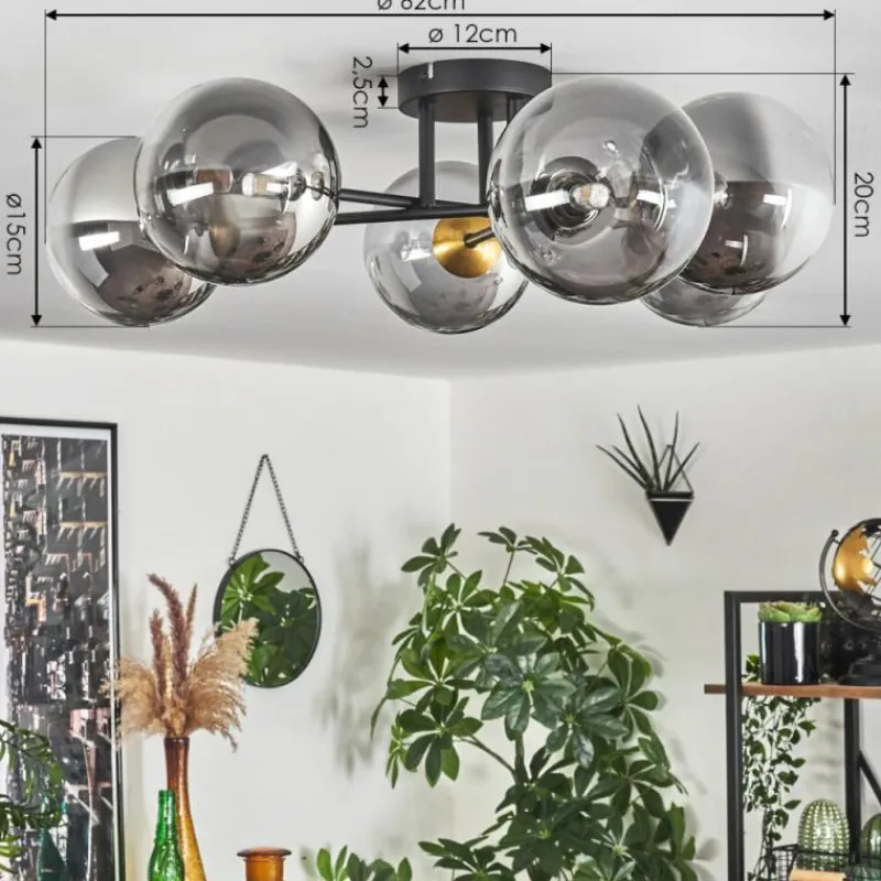 Lampes Dorées-hofstein Plafonnier - Verre 15 cm Chehalis Or, Noir, 6 lumières